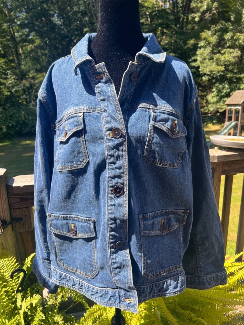 Talbots denim jacket 3X Plus Petite Button Front Pockets Womens classic style - Picture 3 of 9